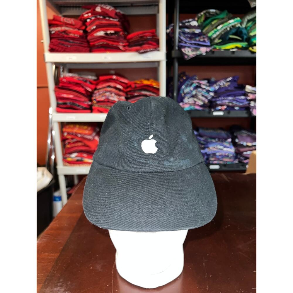 Apple Computer Hat Black White Logo Strapback Cap Headwear Promo OS